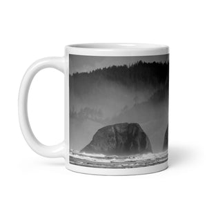 Glossy White Ceramic Coffee Mug - Coastal Echoes
