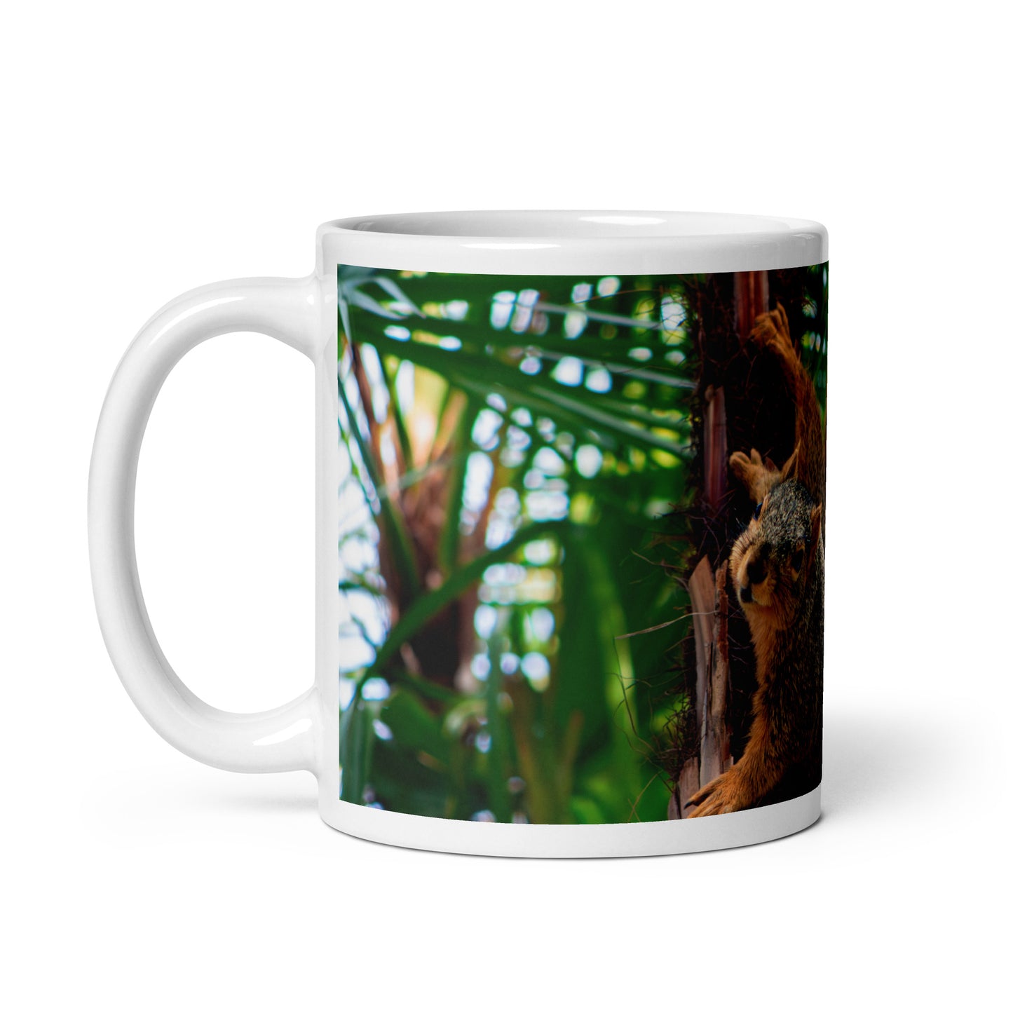 Glossy White Ceramic Coffee Mug - Ninja Squirrel