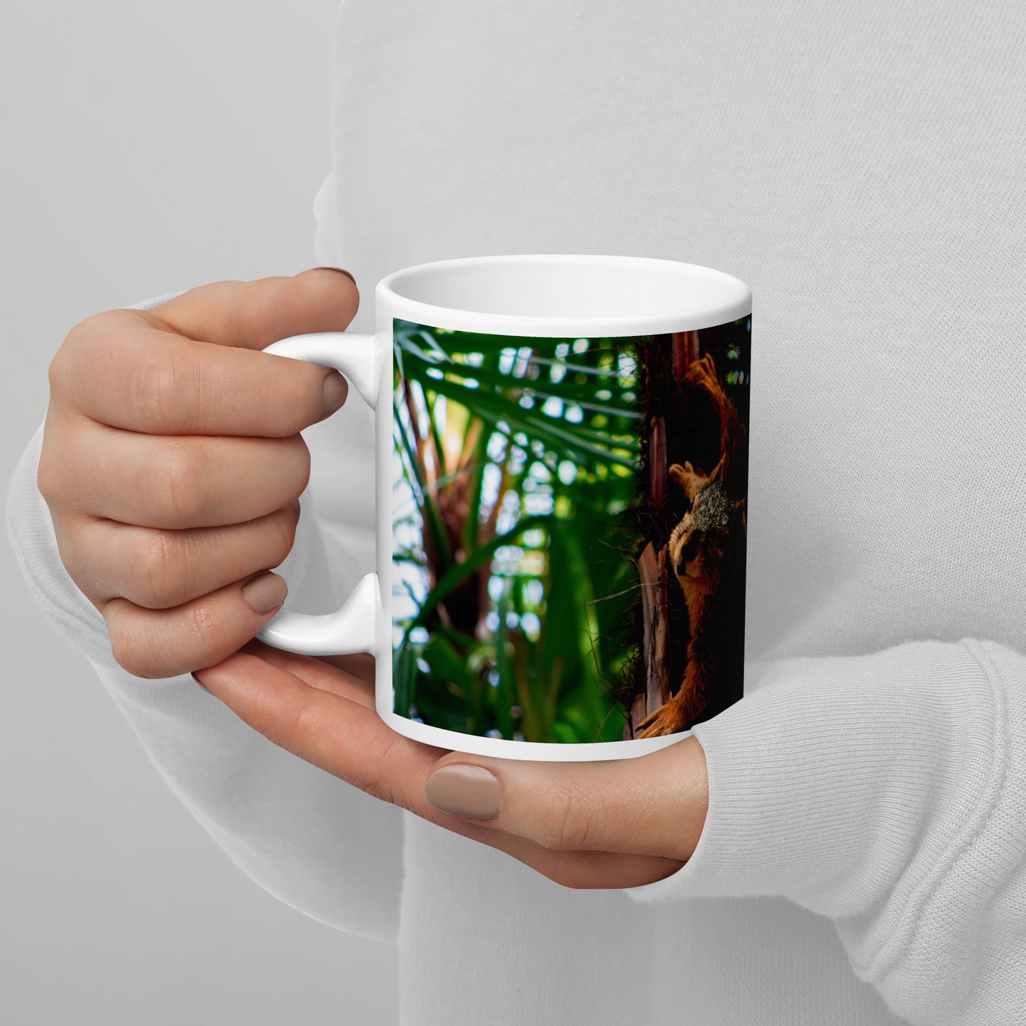 Glossy White Ceramic Coffee Mug - Ninja Squirrel