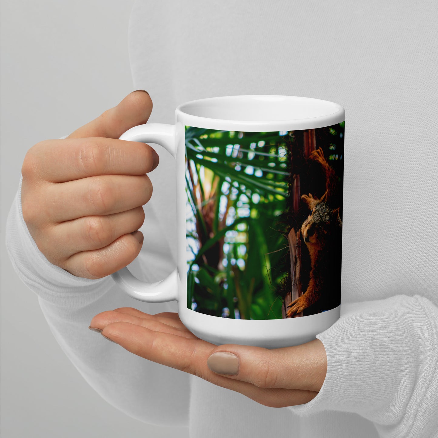 Glossy White Ceramic Coffee Mug - Ninja Squirrel