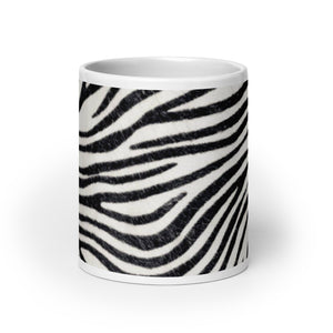 Glossy White Ceramic Coffee Mug - Zebra Pattern