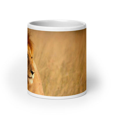 Glossy White Ceramic Coffee Mug - Safari Lion