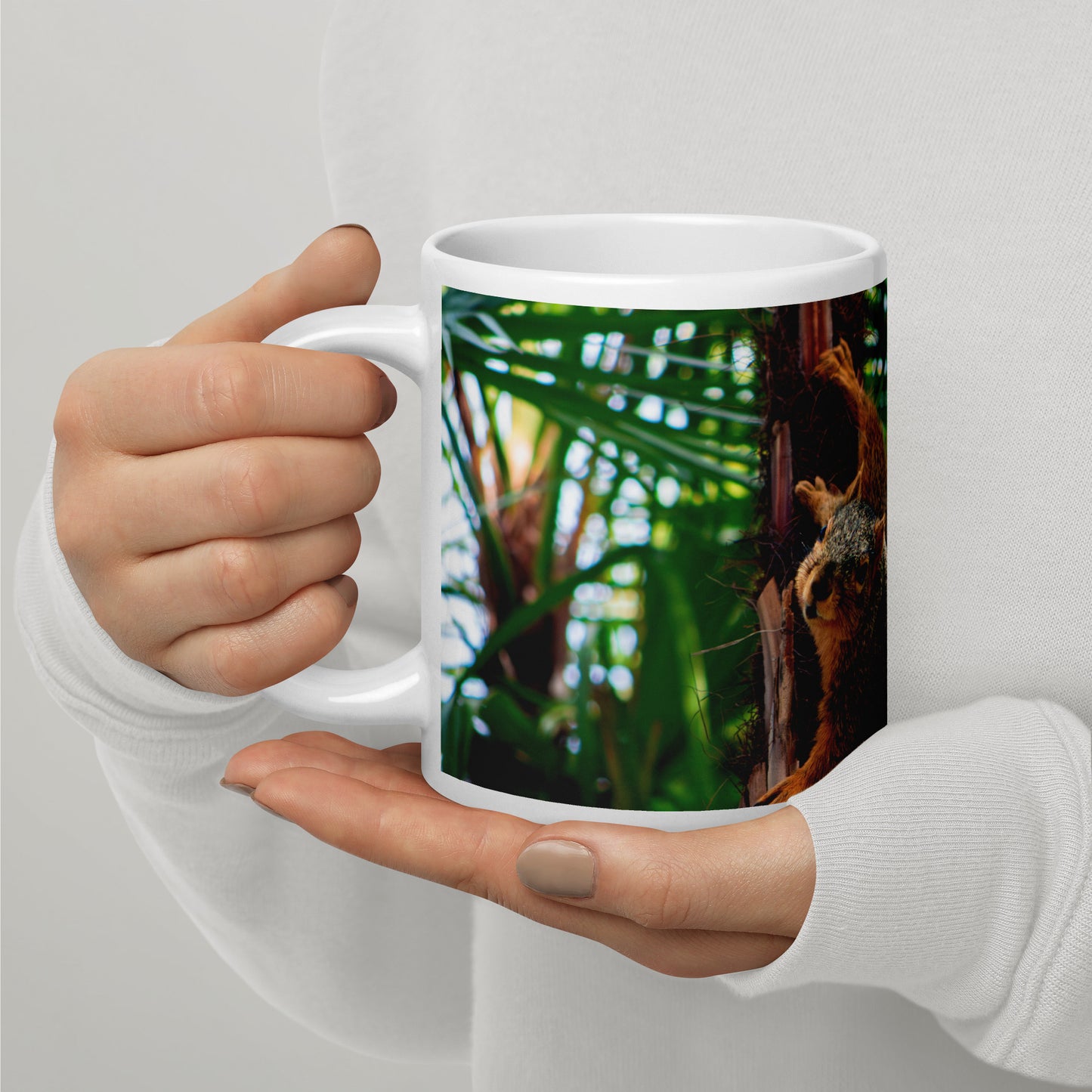 Glossy White Ceramic Coffee Mug - Ninja Squirrel